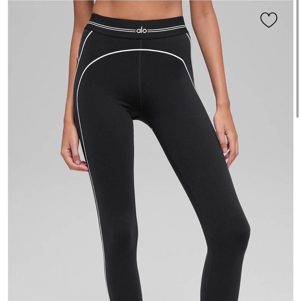 ALO Yoga Black Leggings with White Piping